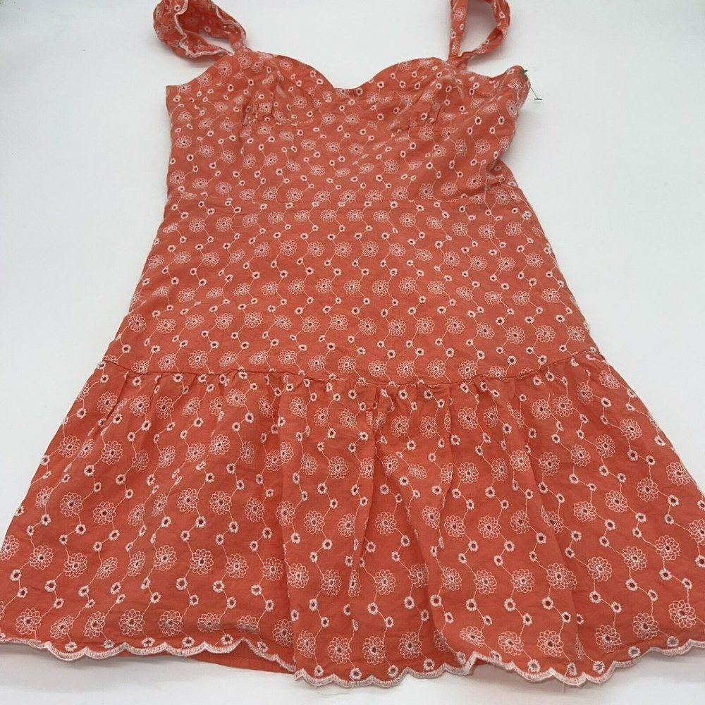 Betsey Johnson Orange Baby Doll Mini Dress Embroidered Size M Lined Flaw
